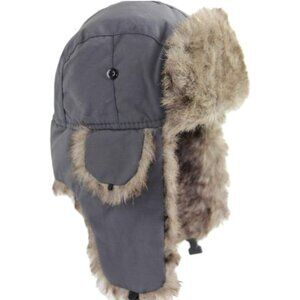 Unisex Grey 100% Polyester Skiing Trooper Winter Skiing Ear Flaps Trapper Hat